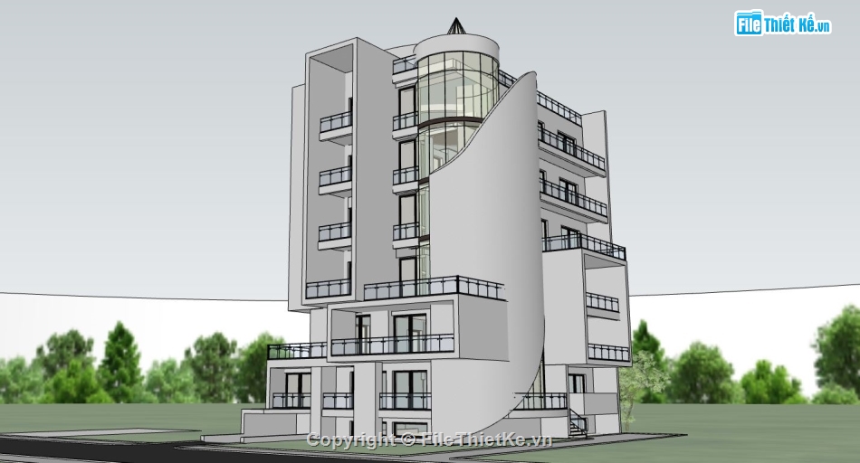su nhà 7 tầng,sketchup tòa nhà cao tầng,model su tòa nhà cao tầng