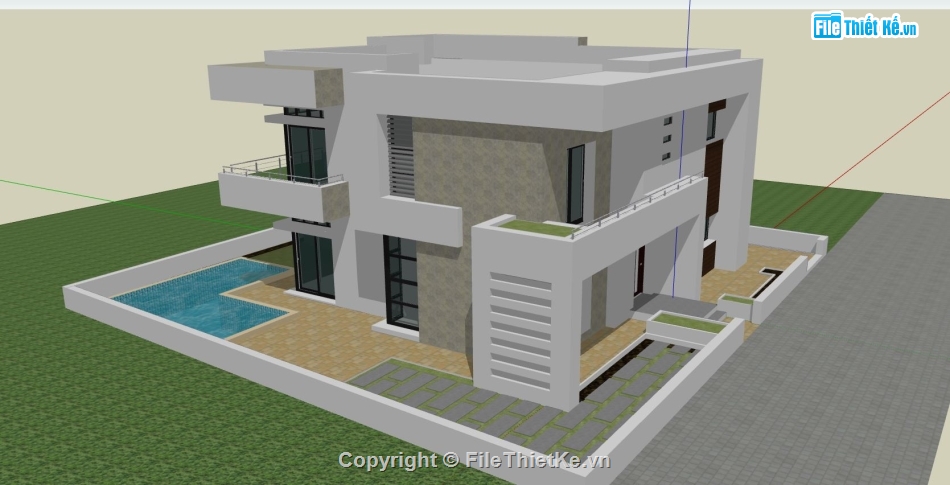 villa 2 tầng,mẫu sketchup biệt thự 2 tầng,dựng file su biệt thự 2 tầng