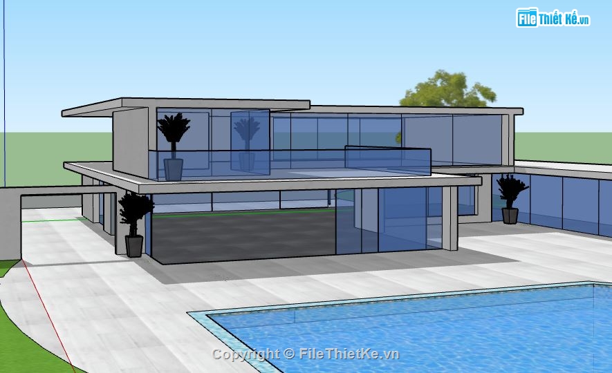 sketchup villa 2 tầng,villa 2 tầng,su villa