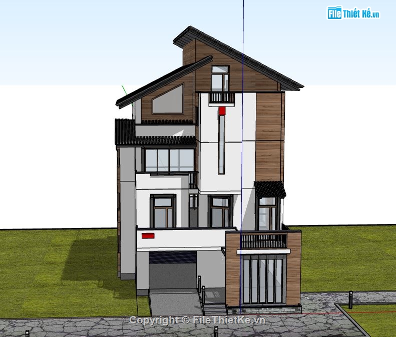 file sketchup 3 tầng,file sketchup villa,biệt thự villa