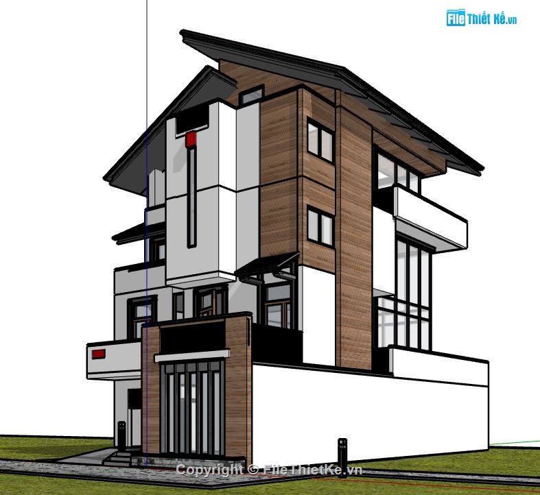 file sketchup 3 tầng,file sketchup villa,biệt thự villa