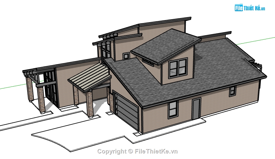 biệt thự 2 tầng file su,sketchup nhà biệt thự,dựng model su biệt thự 2 tầng