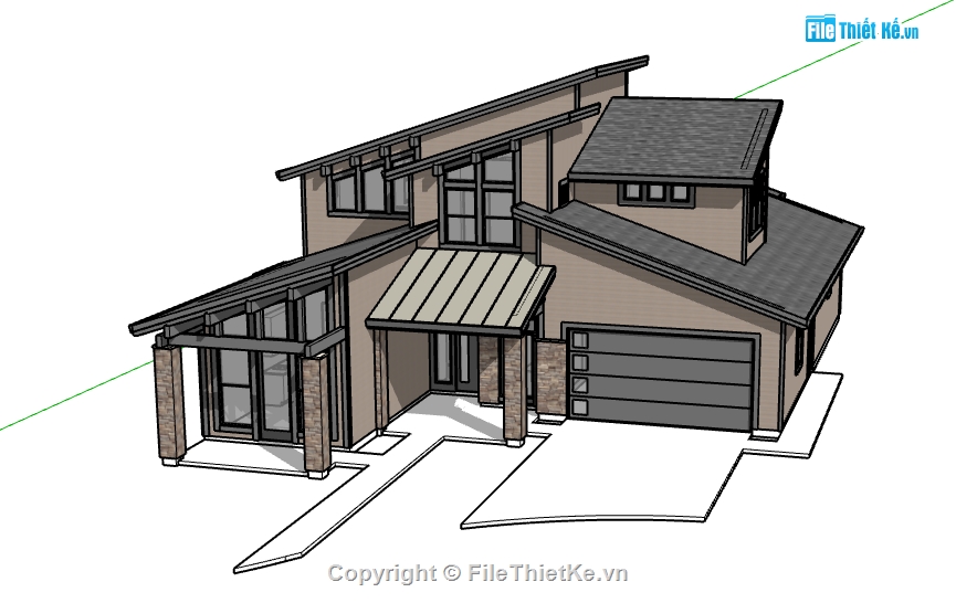 biệt thự 2 tầng file su,sketchup nhà biệt thự,dựng model su biệt thự 2 tầng