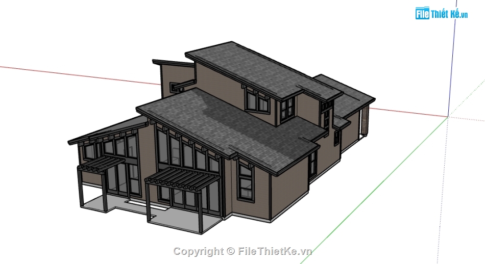 biệt thự 2 tầng file su,sketchup nhà biệt thự,dựng model su biệt thự 2 tầng