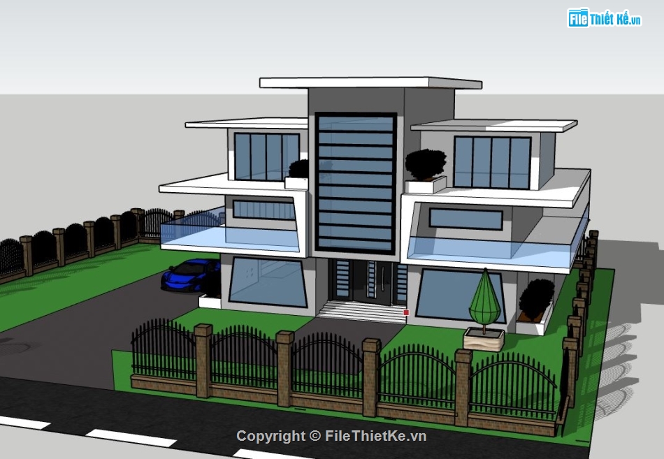 Biệt thự 3 tầng,model su biệt thự 3 tầng,biệt thự 3 tầng file sketchup,sketchup biệt thự 3 tầng,biệt thự 3 tầng model su