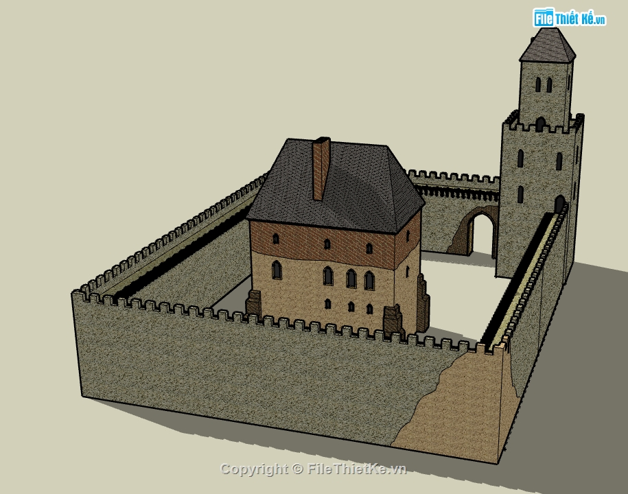 lâu đài cổ file sketchup,model su dựng lâu đài,bao cảnh lâu đài file 3d su