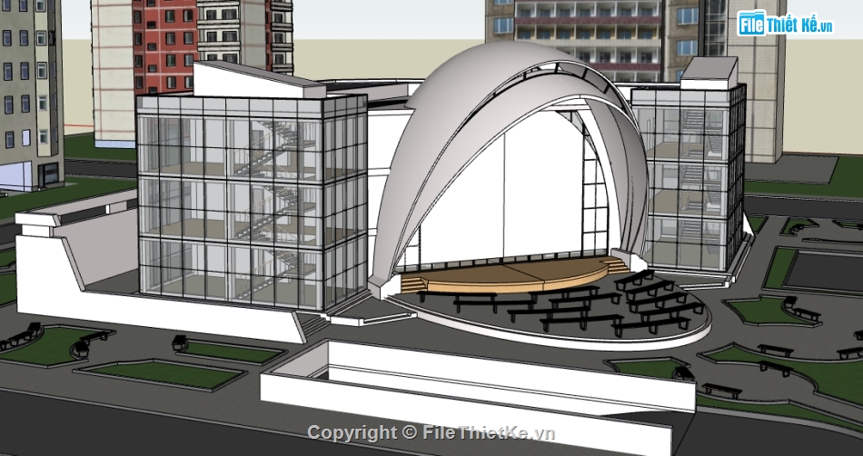 dựng 3d su nhà học viện âm nhạc,trường học âm nhạc file su,file sketchup dựng nhà học viện âm nhạc