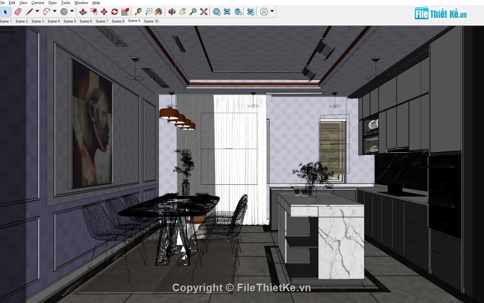 file sketchup bếp ăn,File su bếp ăn,Model sketchup bếp ăn