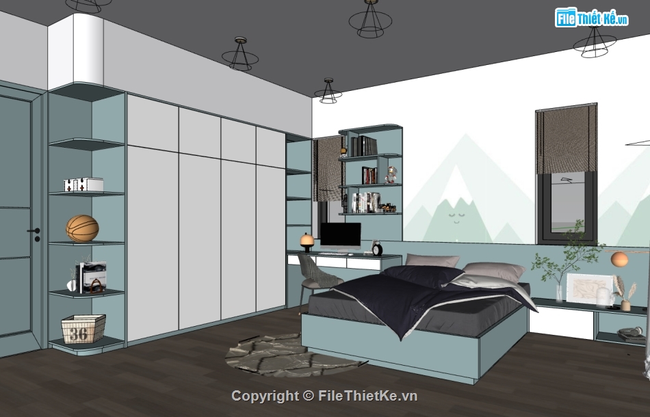 nội thất 2 phòng ngủ,file sketchup nội thất phòng ngủ,su phòng ngủ