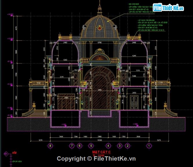 Mặt cắt lâu đài 3 tầng,file cad lâu đài 3 tầng,lâu đài 3 tầng file cad,autocad lâu đài 3 tầng,kiến trúc lâu đài 3 tầng