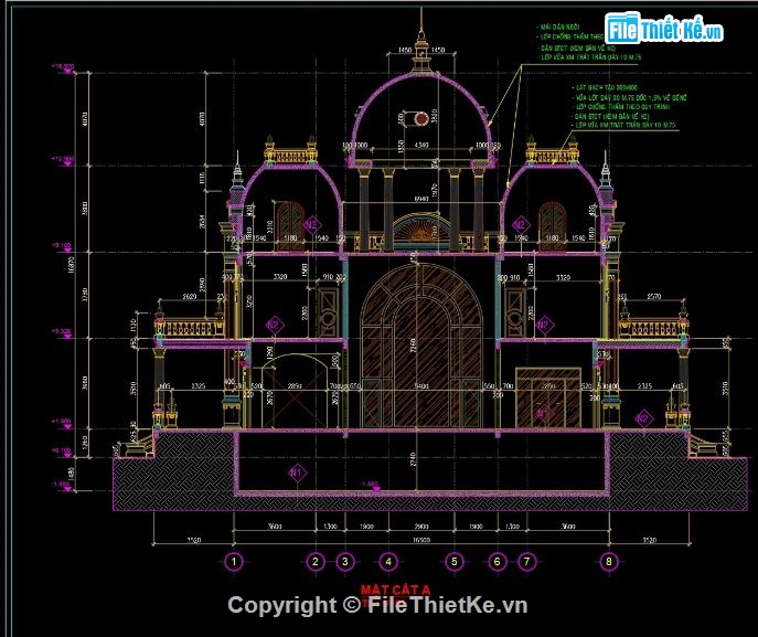 Mặt cắt lâu đài 3 tầng,file cad lâu đài 3 tầng,lâu đài 3 tầng file cad,autocad lâu đài 3 tầng,kiến trúc lâu đài 3 tầng