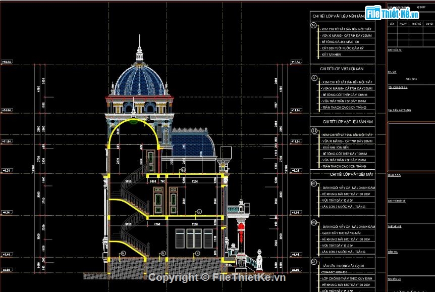 Mặt cắt lâu đài cổ điển,lâu đài cổ điển 4 tầng,lâu đài 4 tầng fle cad,mặt cắt lâu đài cổ điển