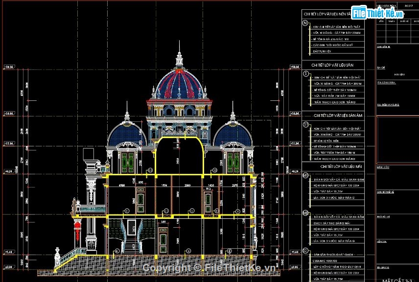 Mặt cắt lâu đài cổ điển,lâu đài cổ điển 4 tầng,lâu đài 4 tầng fle cad,mặt cắt lâu đài cổ điển