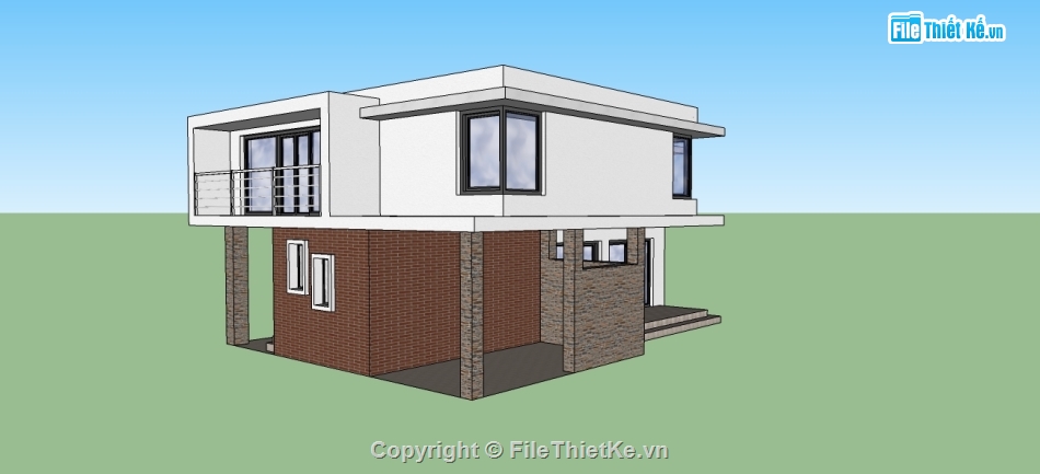 biệt thự 2 tầng,mẫu biệt thự 2 tầng,phối cảnh biệt thự 2 tầng,file sketchup biệt thự 2 tầng