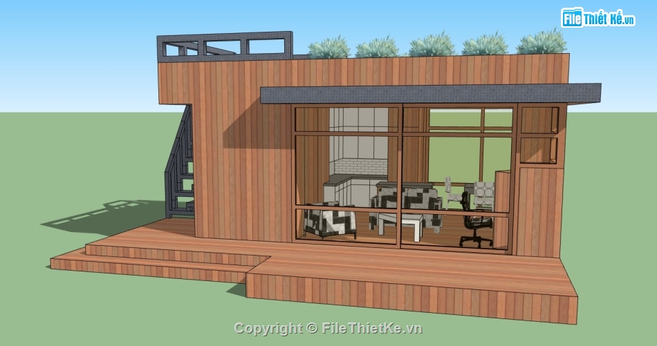 file su nhà 1 tầng,sketchup nhà 1 tầng,mẫu nhà 1 tầng