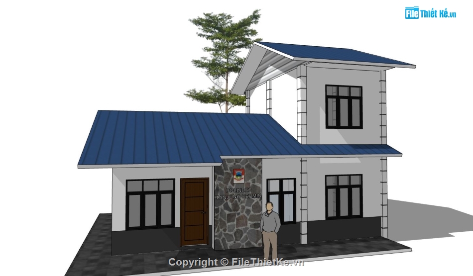 nhà 1.5 tầng,sketchup nhà 1.5 tầng,phối cảnh nhà 1.5 tầng