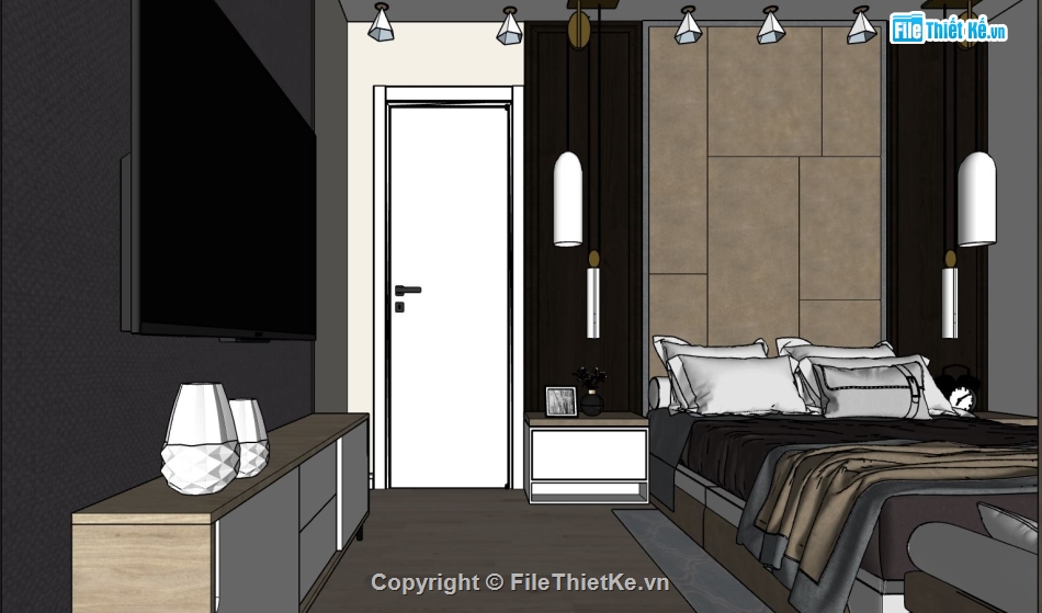 thiết kế phòng ngủ su,nội thất phòng ngủ sketchup,thiết kế phòng ngủ hiện đại