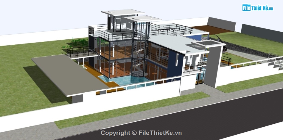 mẫu villa 3 tầng su đẹp,phối cảnh villa model sketchup,model sketchup villa 3 tầng