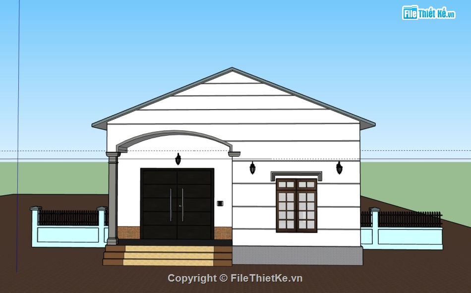 mẫu nhà cấp 4,file sketchup nhà cấp 4,phối cảnh nhà cấp 4 sketchup,mặt tiền nhà cấp 4