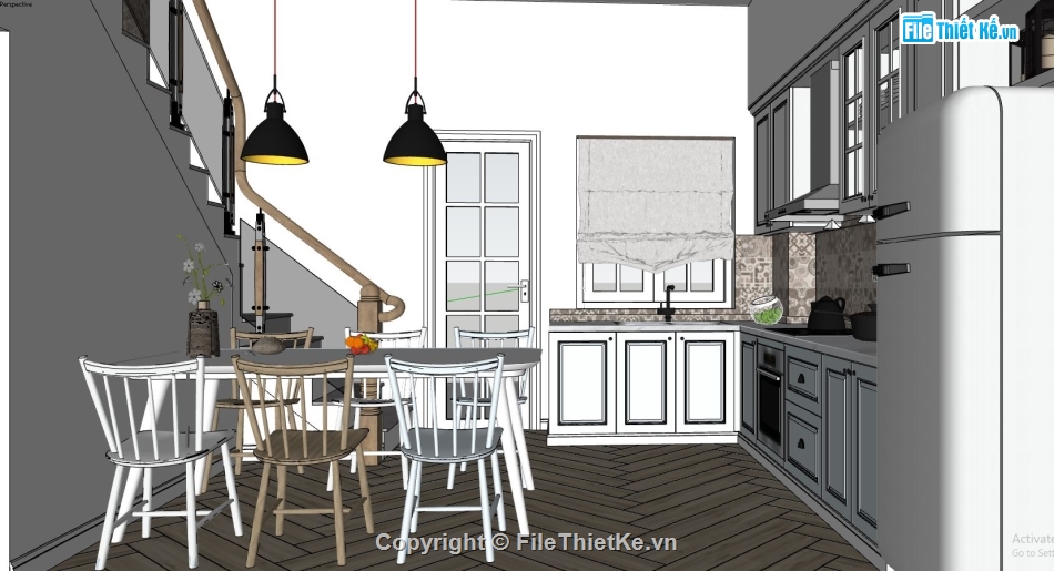 nội thất phòng bếp,phòng bếp file su,sketchup nội thất phòng bếp,phối cảnh phòng bếp