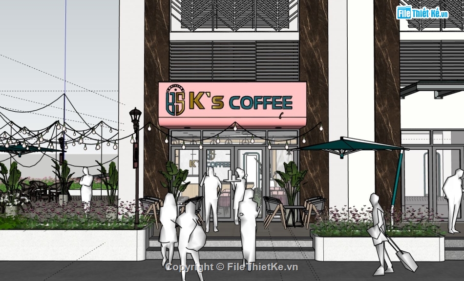 ngoại thất coffe,quán coffe,sketchup quán coffee