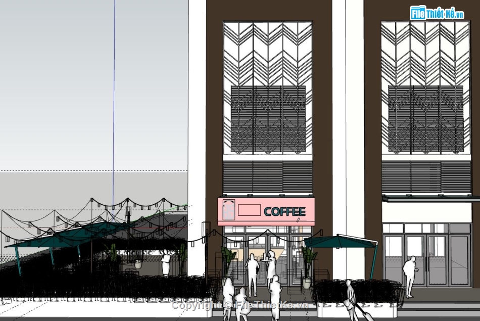 ngoại thất coffe,quán coffe,sketchup quán coffee