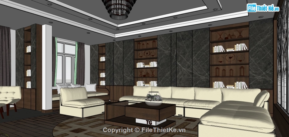 file sketchup phòng khách,phòng khách sang trọng,nội thất phòng khách