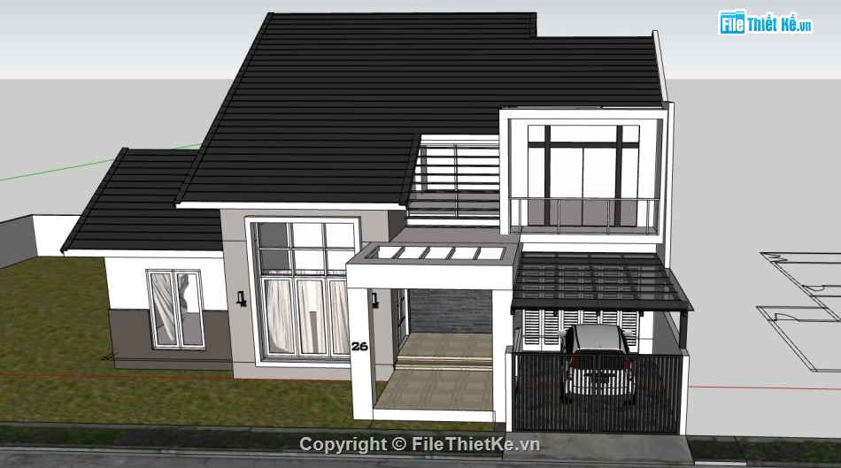 mẫu biệt thự 2 tầng,mẫu su biệt thự 2 tầng,file sketchup biệt thự