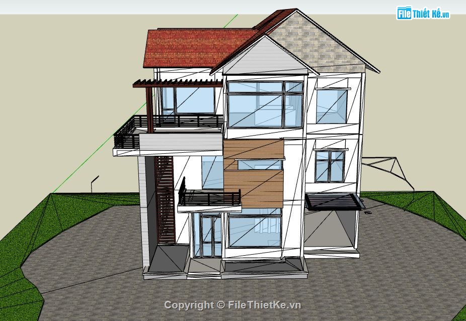 biệt thự 3 tầng,mẫu biệt thự 3 tầng,file su biệt thự 3 tầng,sketchup biệt thự