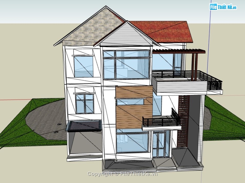 biệt thự 3 tầng,mẫu biệt thự 3 tầng,file su biệt thự 3 tầng,sketchup biệt thự