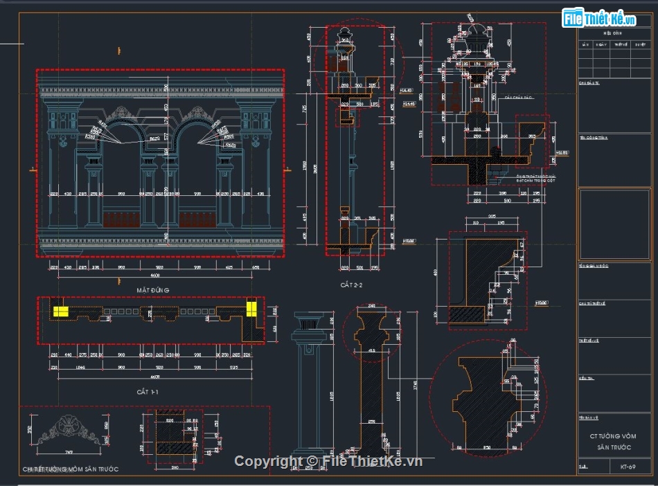 chi tiết tường,cad tường cổ điển,file tường vòm