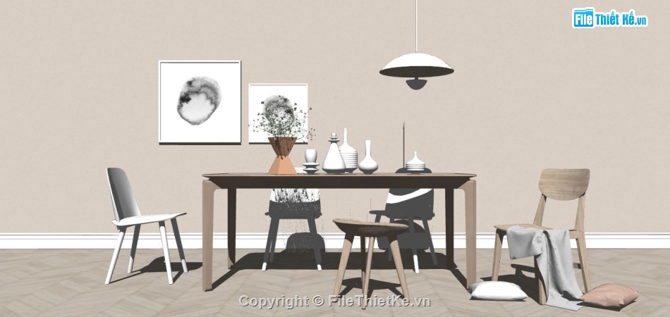 phòng ăn file su,phòng ăn su,file sketchup phòng ăn