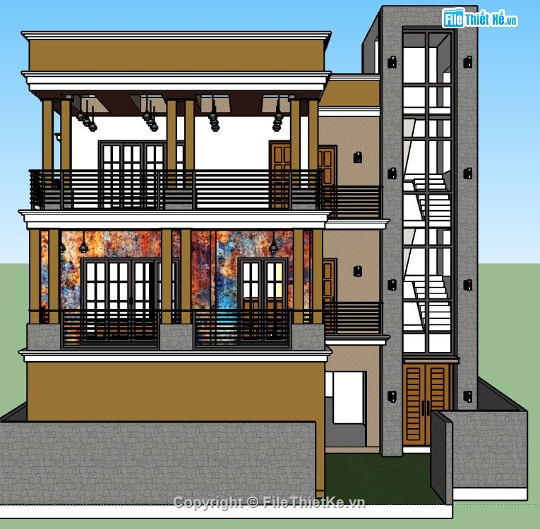 sketchup biệt thự,biệt thự 3 tầng,file sketchup biệt thự 3 tầng,file su biệt thự 3 tầng