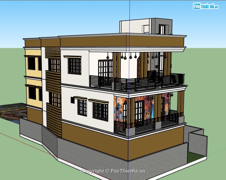 sketchup biệt thự,biệt thự 3 tầng,file sketchup biệt thự 3 tầng,file su biệt thự 3 tầng