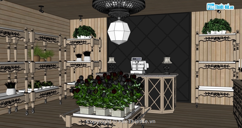 thiết kế cửa hàng bán hoa file 3d,sketchup cửa hàng bán hoa,dựng model su nội thất cửa hàng