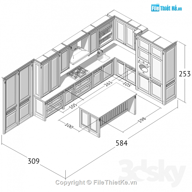 thiết kế bếp tân cổ điển,tủ bếp tân cổ điển,model bếp