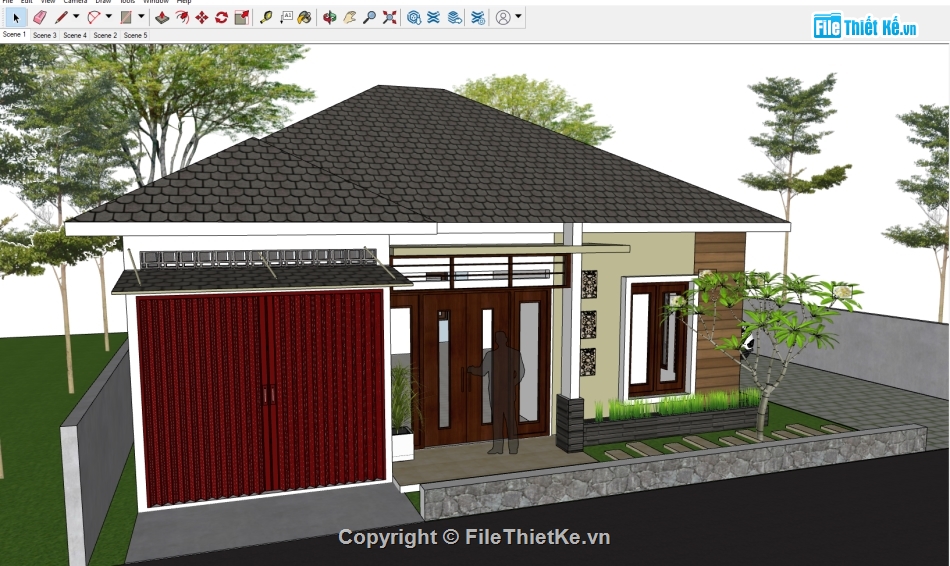 Model 3d biệt thự 1 tầng,file sketchup biệt thự 1 tầng,biệt thự 1 tầng sketchup,biệt thự sketchup