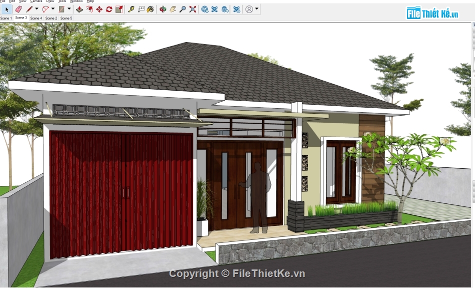 Model 3d biệt thự 1 tầng,file sketchup biệt thự 1 tầng,biệt thự 1 tầng sketchup,biệt thự sketchup