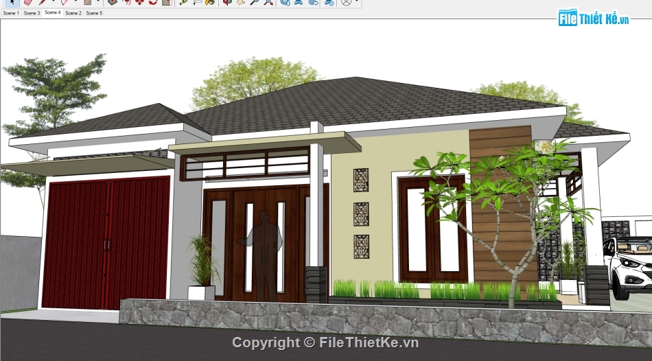 Model 3d biệt thự 1 tầng,file sketchup biệt thự 1 tầng,biệt thự 1 tầng sketchup,biệt thự sketchup