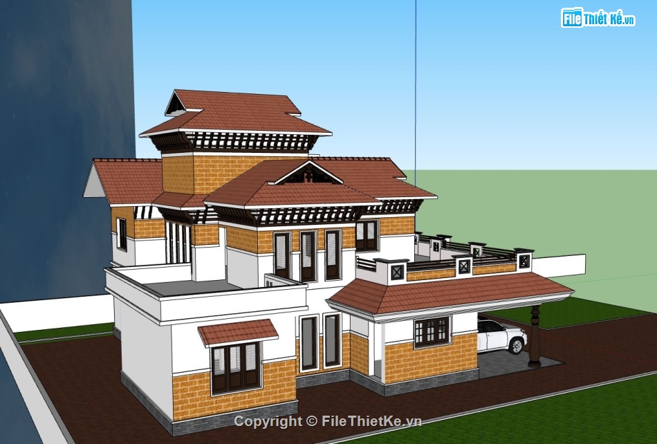 biệt thự 3 tầng,sketchup biệt thự 3 tầng,sketchup biệt thự,Model sketchup biệt thự