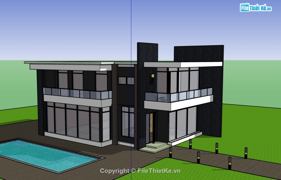 mẫu biệt thự 2 tầng sketchup,file su biệt thự 2 tầng,model su biệt thự 2 tầng,sketchup biệt thự 2 tầng