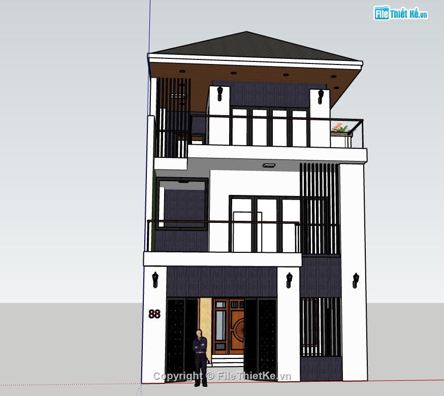 nhà phố 3 tầng,file su nhà phố 3 tầng,model nhà phố 3 tầng,sketchup nhà phố 3 tầng,model su nhà phố 3 tầng