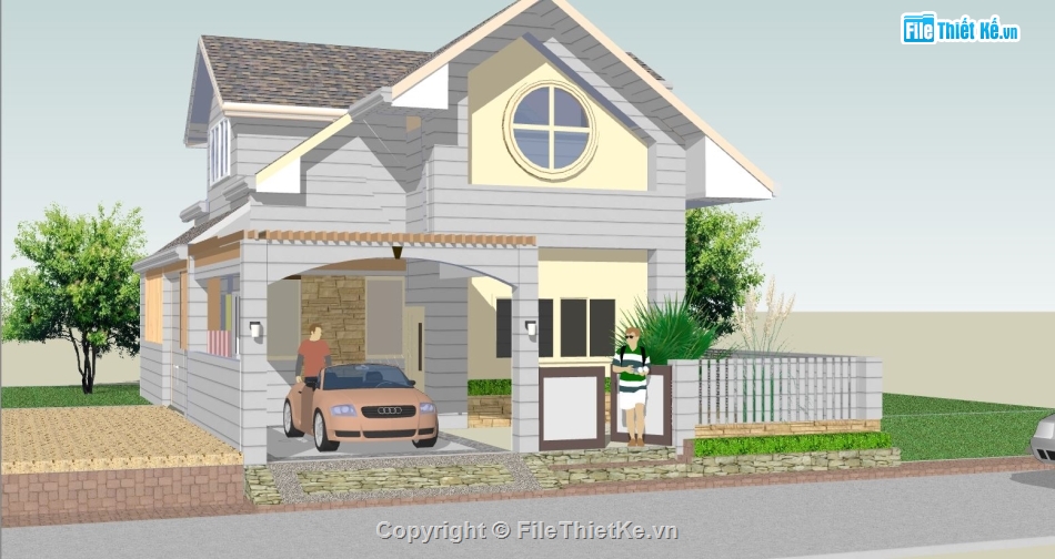 biệt thự 2 tầng,model su biệt thự 2 tầng,phối cảnh biệt thự 2 tầng,file sketchup biệt thự đẹp