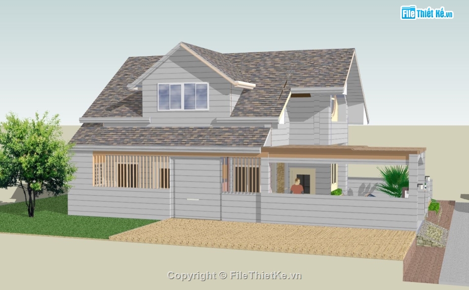 biệt thự 2 tầng,model su biệt thự 2 tầng,phối cảnh biệt thự 2 tầng,file sketchup biệt thự đẹp