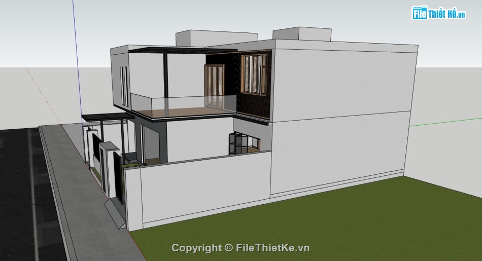 biệt thự 2 tầng,file sketchup biệt thự 2 tầng,phối cảnh biệt thự 2 tầng,model su biệt thự 2 tầng