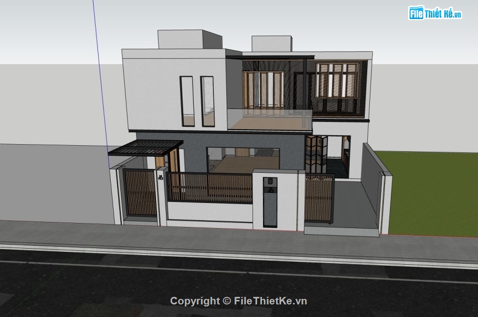 biệt thự 2 tầng,file sketchup biệt thự 2 tầng,phối cảnh biệt thự 2 tầng,model su biệt thự 2 tầng