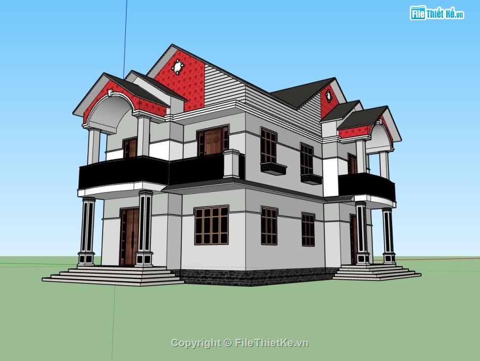 biệt thự 2 tầng,mẫu biệt thự sketchup,file su biệt thự 2 tầng,phối cảnh biệt thự 2 tầng