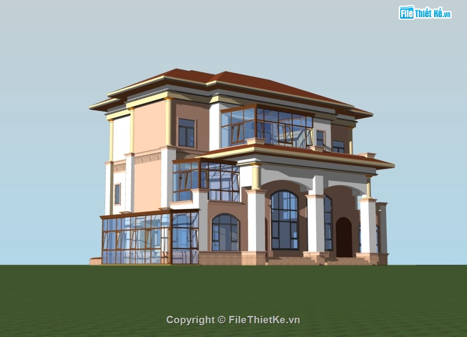 biệt thự 2 tầng sketchup,phối cảnh biệt thự 2 tầng,bao cảnh biệt thự 2 tầng,model su biệt thự 2 tầng