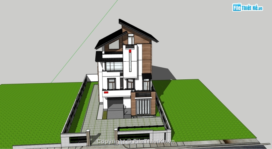 biệt thự 3 tầng,file su biệt thự 3 tầng,model sketchup biệt thự 3 tầng,3d biệt thự 3 tầng