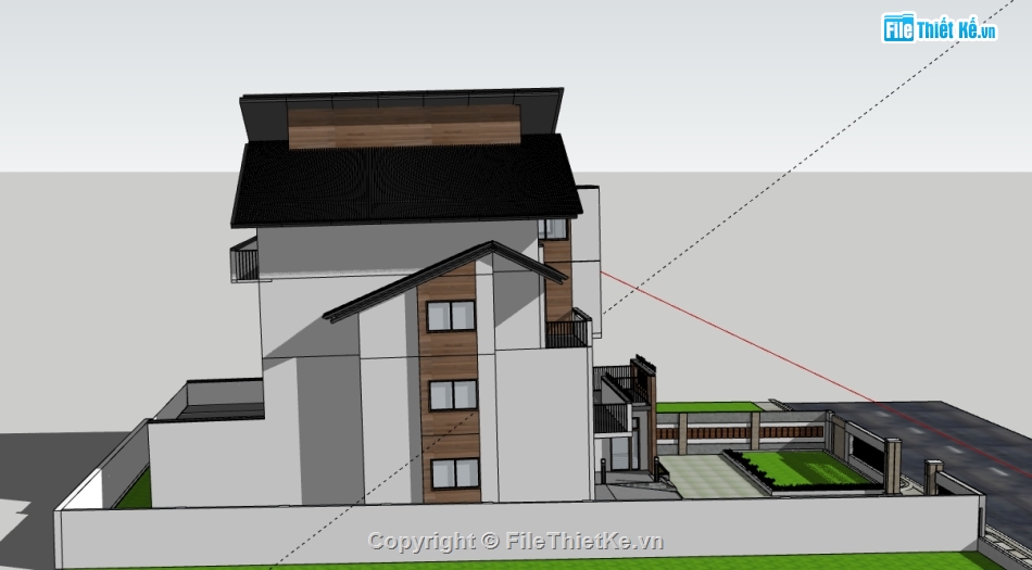 biệt thự 3 tầng,file su biệt thự 3 tầng,model sketchup biệt thự 3 tầng,3d biệt thự 3 tầng